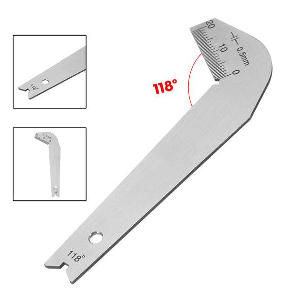 Stainless Steel Drill Bit Sharpening Angle Gauge 118 Degree Scale Gage Measuring Tool