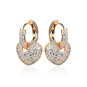 24K Gold and Platinum Plated Micro Inlay Zircon Shiny Heart Pendant Hoop Earrings Jewelry for Women