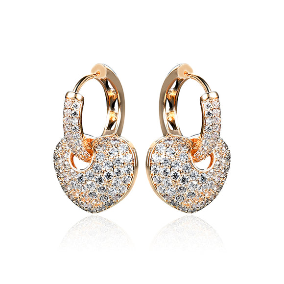 24K Gold and Platinum Plated Micro Inlay Zircon Shiny Heart Pendant Hoop Earrings Jewelry for Women