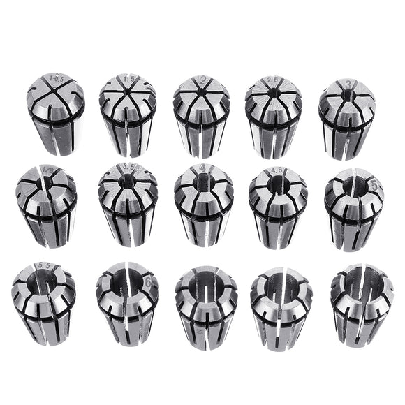 Machifit 15pcs ER11 1mm to 7mm Spring Collet Set  Collet Chuck for CNC Milling Lathe Tools