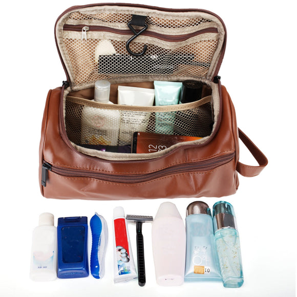 Leather Toiletry Bag Men Large Shaving Brush Cosmetic Travel Kits Organizer Case