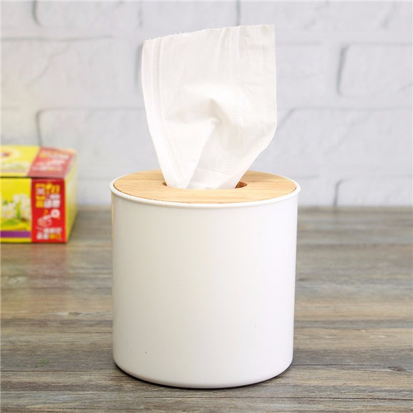 Round Wood Plastic Tissue Box for Home School Office Usage