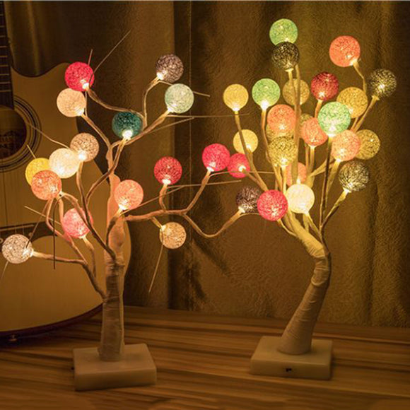 50CM/60CM Battery USB Powered LED Tree Cotton Ball Table Night Light for Bedroom Christmas Decor
