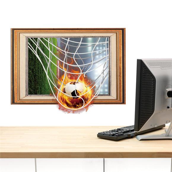 Miico Creative 3D Fire Football Frame PVC Removable Home Room Decorative Wall Floor Decor Sticker