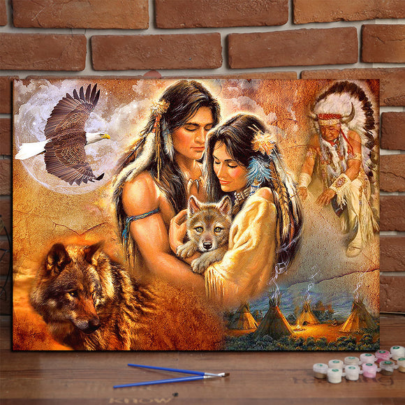 Aboriginal Indian Wolf Hawk 5D Diamond Paintings Embroidery Cross Stitch Home