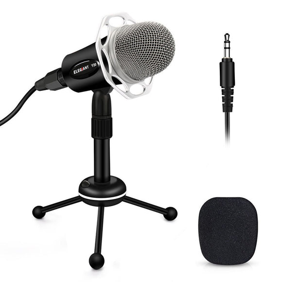 ELEGIANT 3.5mm Condenser Microphone Home Studio Portable Microphone for PC Computer Phone