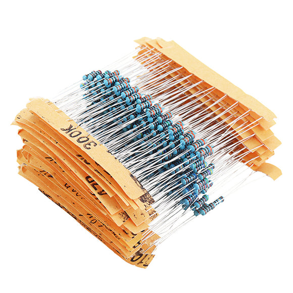 300pcs 1/6W 1% Metal Film Resistor Kit 10 ohm - 1M ohm Color Ring Resistance 10R-1MR Resistor Assorted Set 30 Values