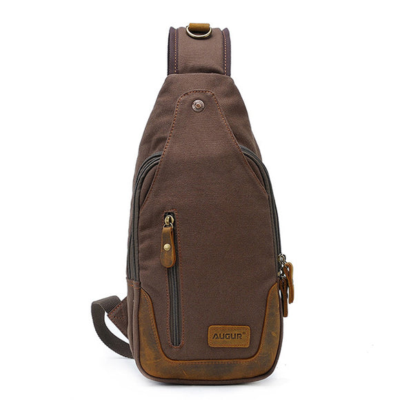 Men Fashion Chest Bag Canvas Casual Crossbody Bag Outdoor Leather Sling Bag