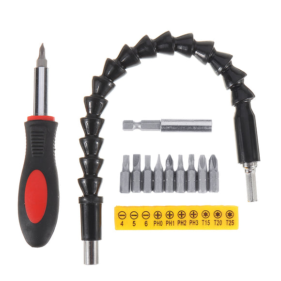 Drillpro 295mm Flexible Shaft with 10pcs Screwdriver Bit Extension Rod and Screwdriver