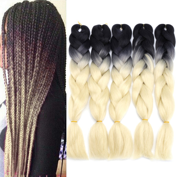 5Pcs 24 Ombre Dip Dye Kanekalon Jumbo Braid Pigtail Hair Extensions Ponytails Synthetic Wigs