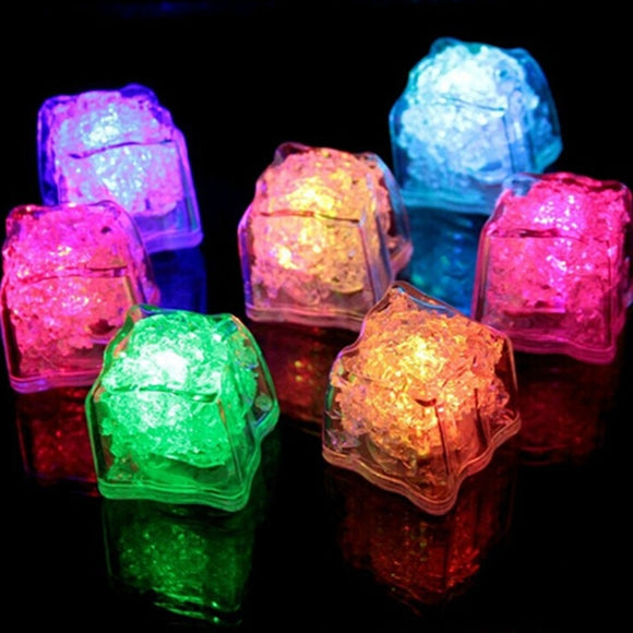 Battery Powered LED Ice Cube Colorful Flashing Light Liquid Sensor Submersible Decor for Bar Wedding