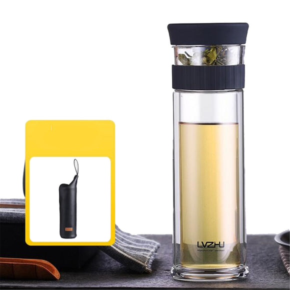 300ml 400ml Glass Water Bottle Double Wall Cup Drinking Mug With Tea Infuser