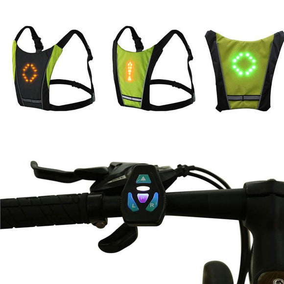 LED Wireless Safety Vest Warning Light Reflective for Riding Cycling Night MTB Bike Bag With Remo