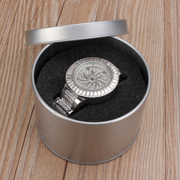 Silver Round Tin Jewelry Watch Gift Box Case Sponge Window Storage
