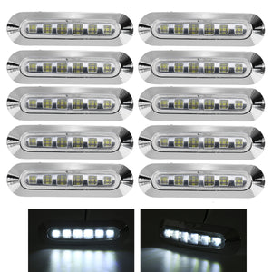 10PCS 12V 24V 6 LED Side Marker Lights Lamp White for Truck Trailer Caravan Lorry Van