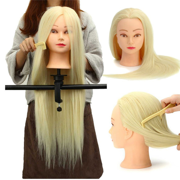 30% Real Hair Long Hairdressing Mannequin Training Practice Head Salon + Clamp