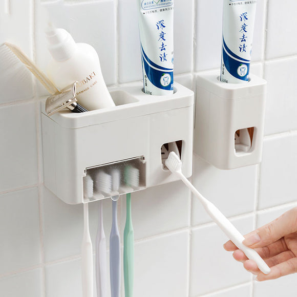 Honana BC-259 Wall Mounted Automatic Toothpaste SqueezDispenser With Toothbrush Holder Set Bathroom