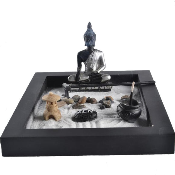 Meditation Zen Garden Sand Decor Kit Tea Light Incense Burner Relax The Brain