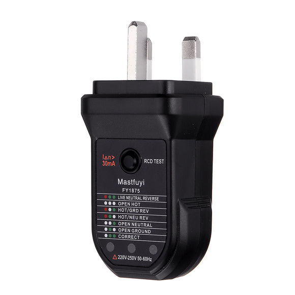 FUYI FY1872 UK Socket Tester Circuit Polarity Voltage Detector Wall Plug Breaker Finder RCD Test