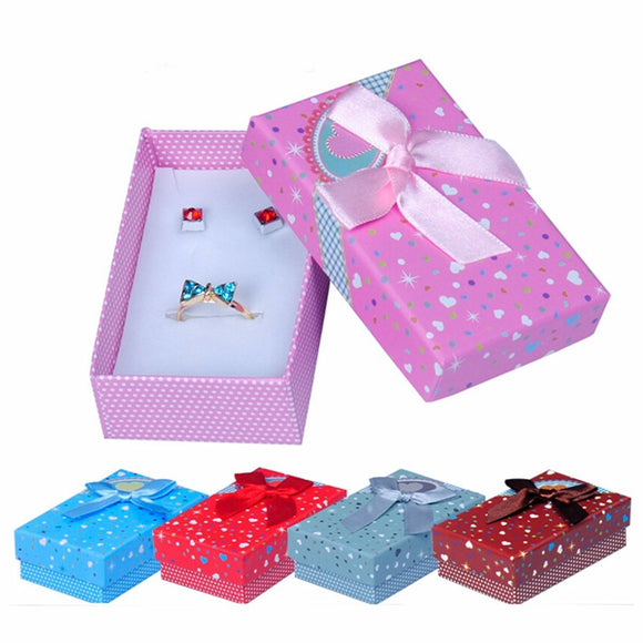 Mixed Color Ribbon Bowknot Heart Square Jewelry Packaging Box Case