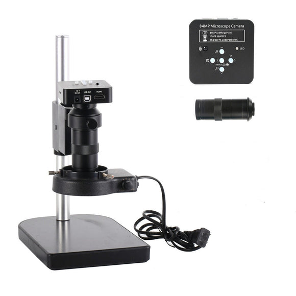 HAYEAR Full Set 34MP 2KIndustrial Microscope Camera HDMI USB Outputs 100X C-mount Lens 60 LED Light Video Recorder For PCB Soldering