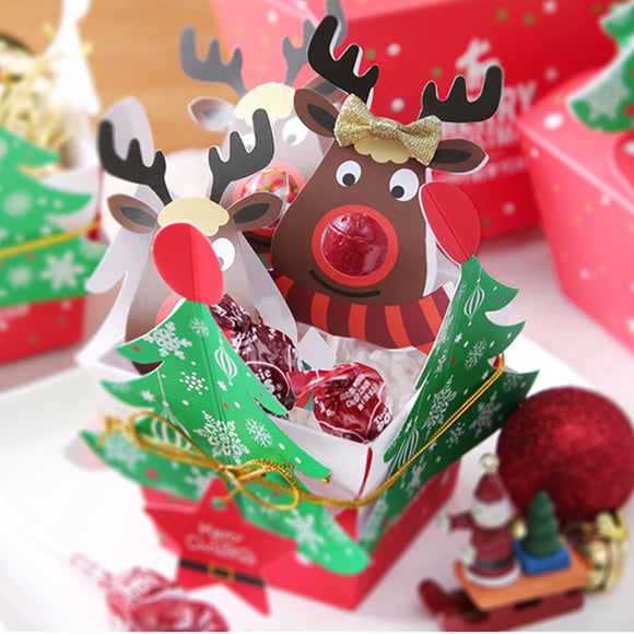 25 PCS Cute Reindeer Lollipop Paper Card Decorations Christmas Candy Gift Decor