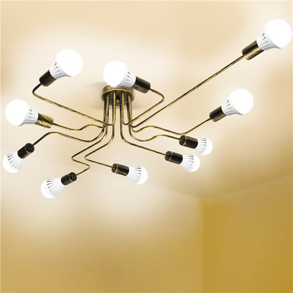 E27 10Heads Vintage Industrial Chandelier Pendant Light Metal Flush Mount Ceiling Lamp AC110-240V