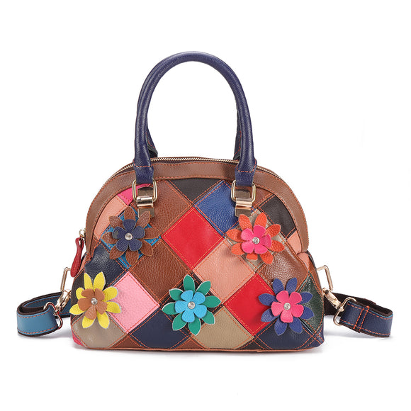 Women Genuine Leather Patchwork Handbag Shell Floral Crossbody Bags Bohemian Shoulder Bags