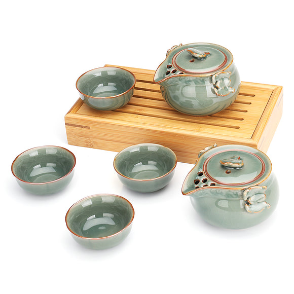 Chinese Longquan Celadon Tea Making Tools Portable Ceramics KungFu Tea Cup Set Drinkware Gift