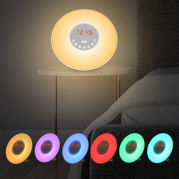 Wake Up Light Sunrise Alarm Clock Snooze LED FM Radio Bedside Night Lamp Sweet