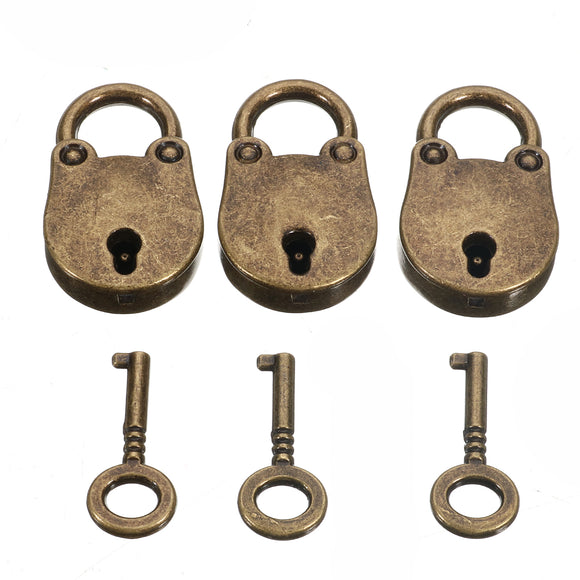 3pcs Old Vintage Antique Style Mini Padlock Lock with Keys