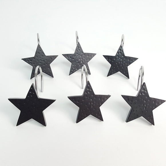 12Pcs Black Star Shower Curtain Hooks Hanging Hook Bathroom Decor