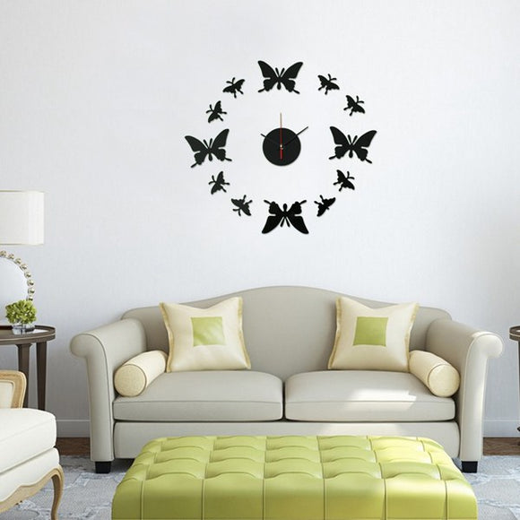 Modern DIY Acrylic Mirror 12 Butterfly Wall Clock Sticker Home Decor Art