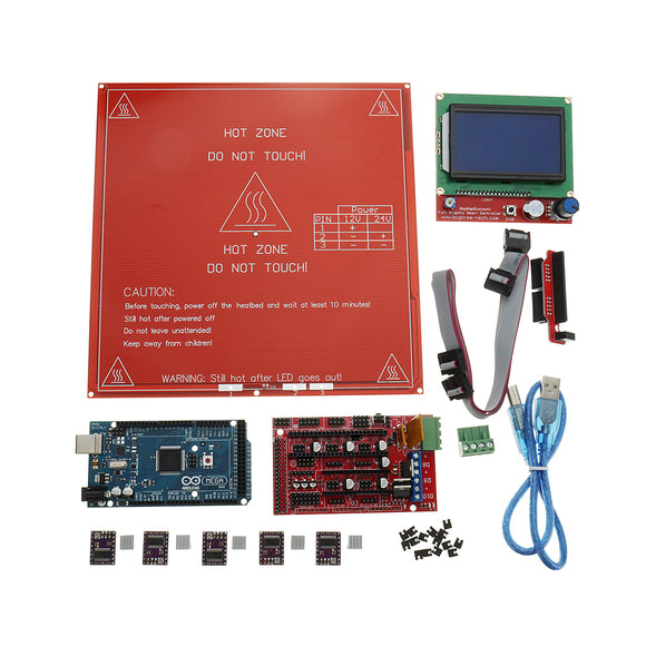 3D Printer Mainboard Kit RAMPS 1.4 + Arduino Mega 2560 + DRV8825 + 12864LCD + PCB Heat Bed MK2B