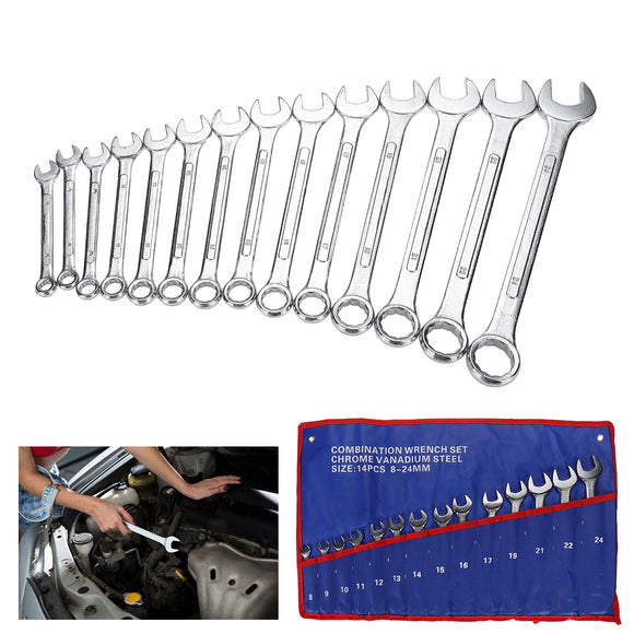 14Pcs 8-24mm Metric Combination Wrench Set With Blue Canvas Bag