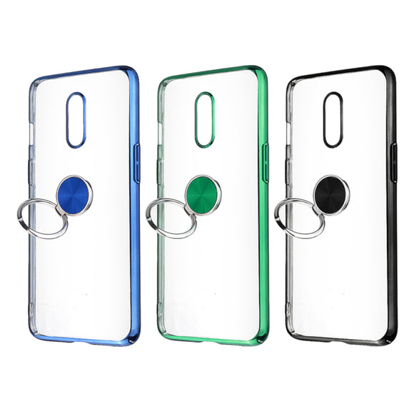 Bakeey Shockproof Plating With Ring Holder Hard PC Back Cover Protective Case for OnePlus 7
