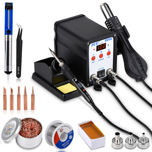 JCD 8908 2 in 1 Soldering Station SMD BGA Rework LCD Digital 750W Station Hot Air Heater Welding Repair Soldering Iron Tools