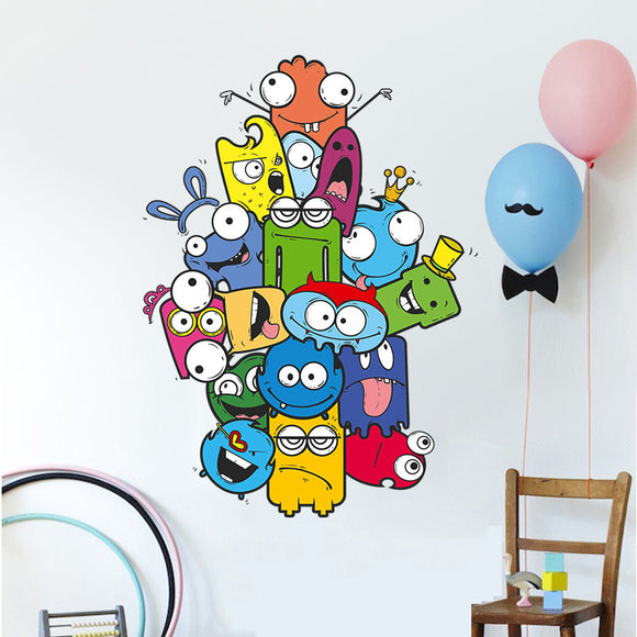 Colorful Cartoon Wall Sticker Color Pencil Monster Wall Decals For Kids Bedroom