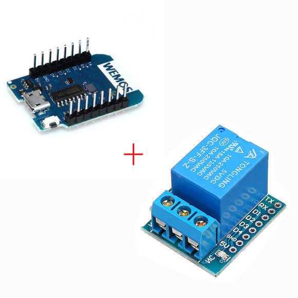 WeMos D1 mini V2.2.0 WIFI Internet Development Board + 1 Channel 5V Relay Module High Level Trigger