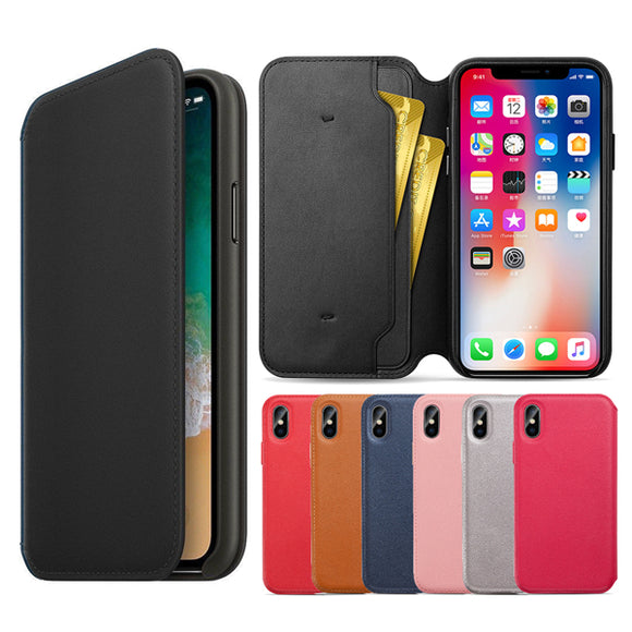 Smart Sleep Wake-up Leather Flip Case Phone Cover With Card Slot Holder For iPhone X