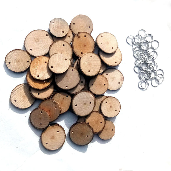40Pcs Round Laser Engraving Wooden Slices Sheet With 40 Iron Loop Set For Birthday Reminder DIY Hanging Wood Plaque Decorations