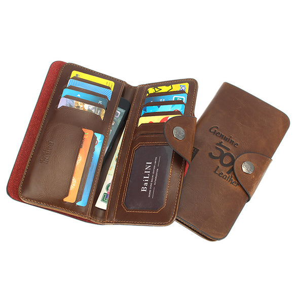 16 Card Slots Three Fold Retro Leather Metal Buckle Phone Wallet For Phone Under 5.5-inch