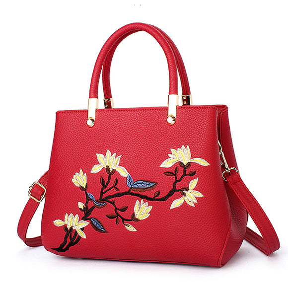 Women Quality PU Leather Embroidery Floral Shoulder Bag Crossbody Bag
