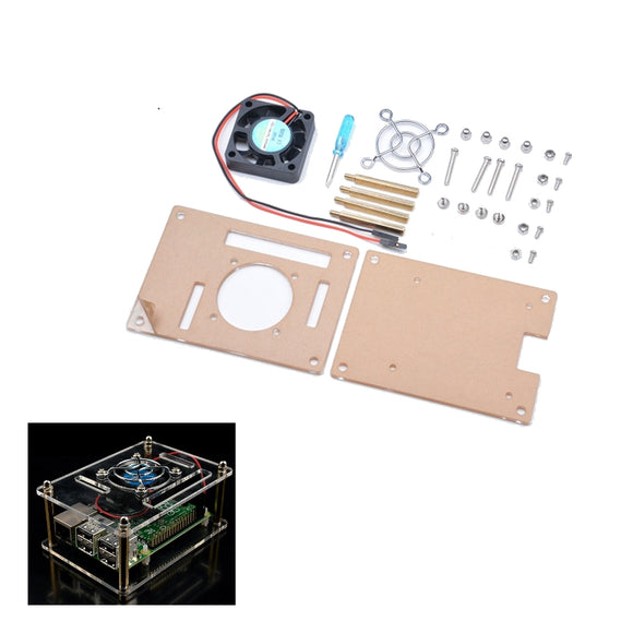 Transparent Acrylic Case + Cooling System External Fan + Screwdriverr Tool For Raspberry Pi 3/2/B/B+