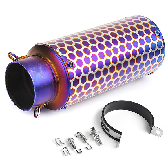 Motorcycle Exhaust Muffler Pipe Tip Stainless Steel Round Blue Universal