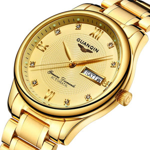 GUANQIN GJ16050 Luxury Men Mechanical Watch Gold Fine Steel Strap Automatic Wrist Watch