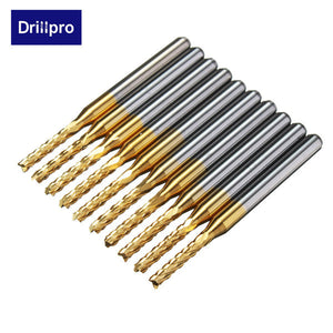 Drillpro DB-M11 10pcs 2.0mm 1/8 Inch Shank Carbide End Mill Engraving Bits for CNC PCB Rotary Burrs