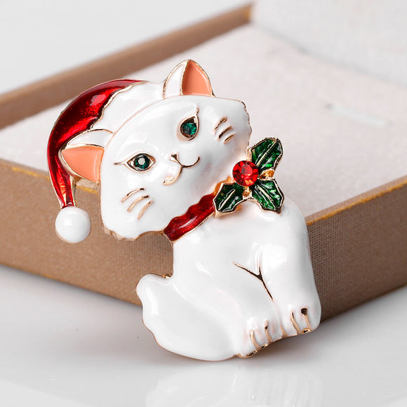 MloveAcc  Christmas Lovely Cat Shape Brooches White Enamel Animal Brooch