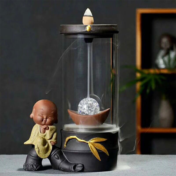 LED Ceramic Changing Banckflow Home Incense Burner Holder Crystal Ball Censer