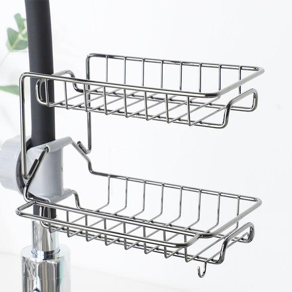2 Layers Drain Rack Kitchen Sink Faucet Sponge Soap Cloth Storage Drying Holder